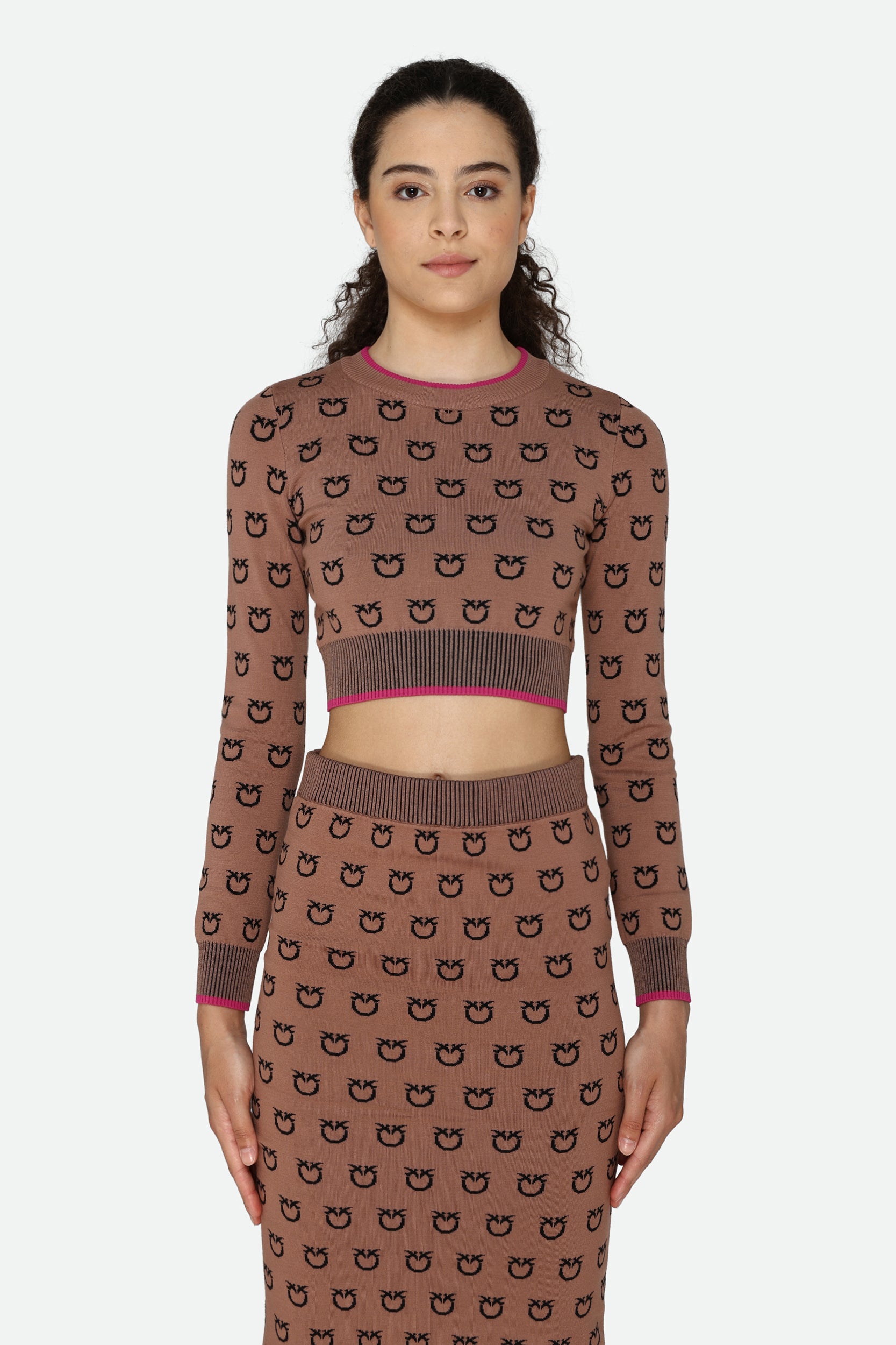 Pinko Logo Crop Top Brown