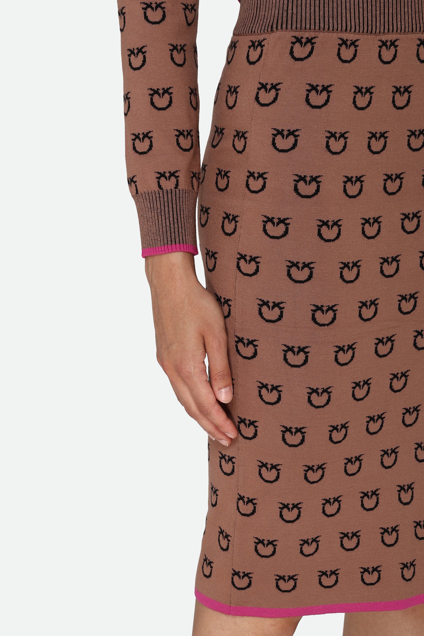 Pinko Brown Logo Midi Skirt