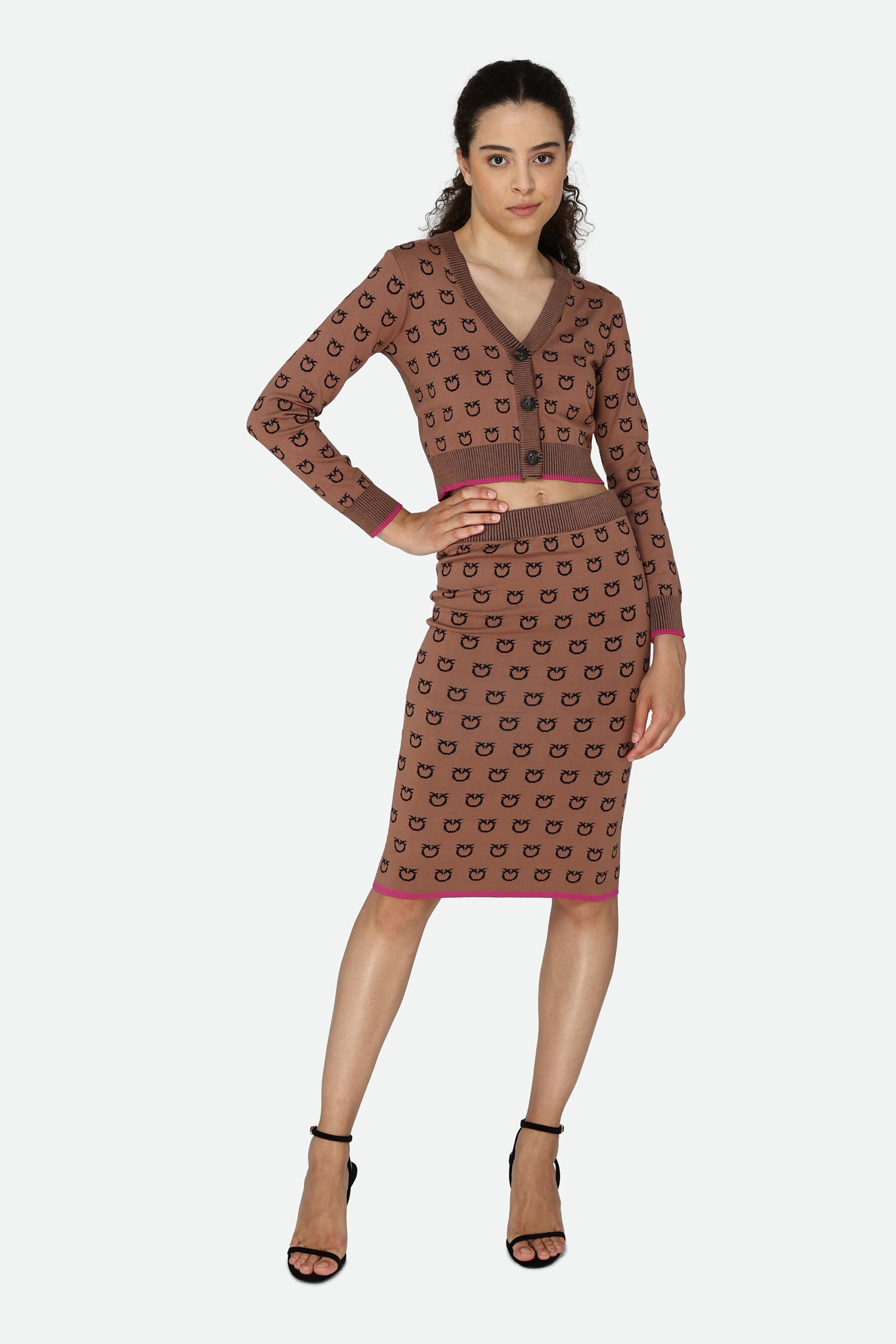 Pinko Brown Logo Midi Skirt