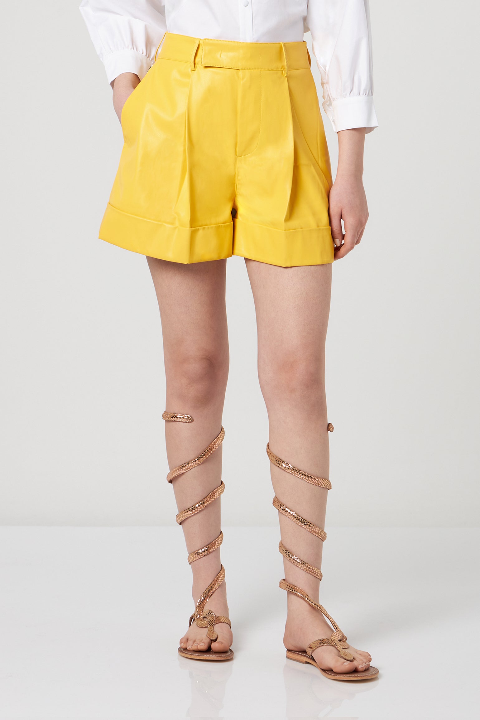 Yellow on sale leather shorts