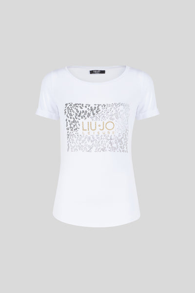 LIU JO T shirt Bianca con Strass Loverlock