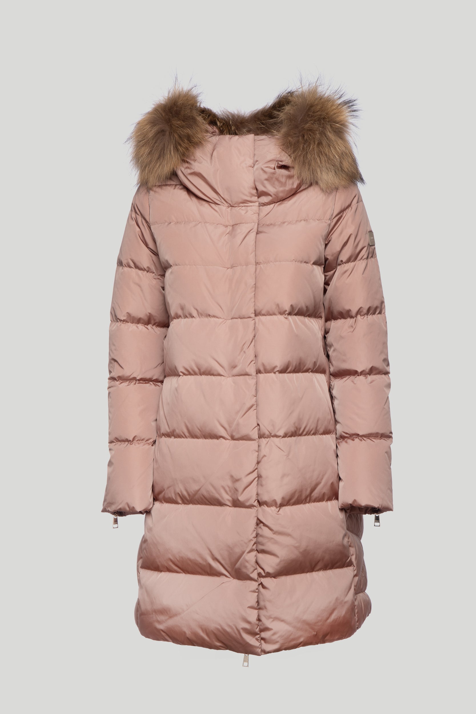 LIU JO Piumino Lungo Rosa con Cappuccio in Faux Fur