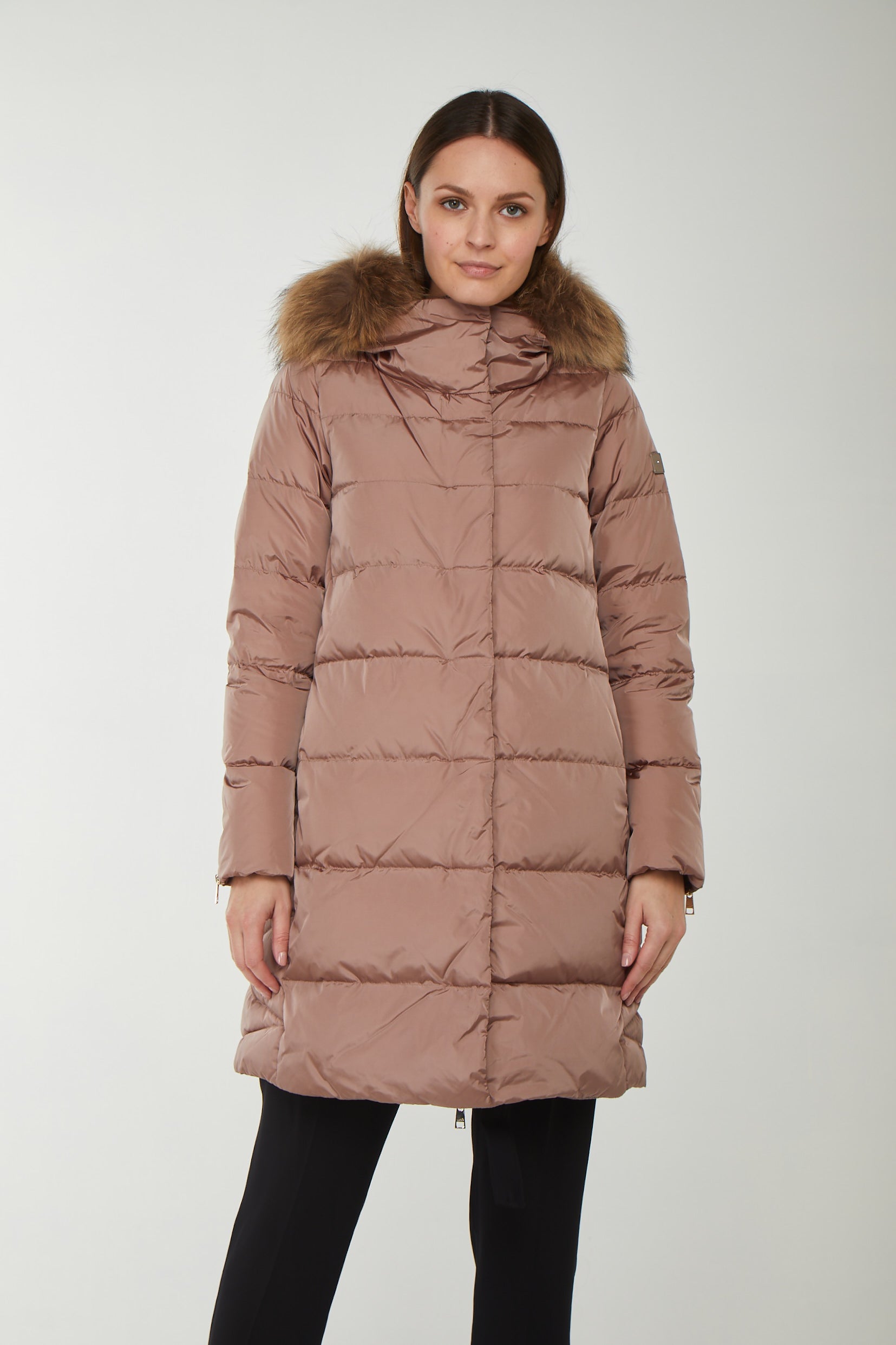 LIU JO Piumino Lungo Rosa con Cappuccio in Faux Fur