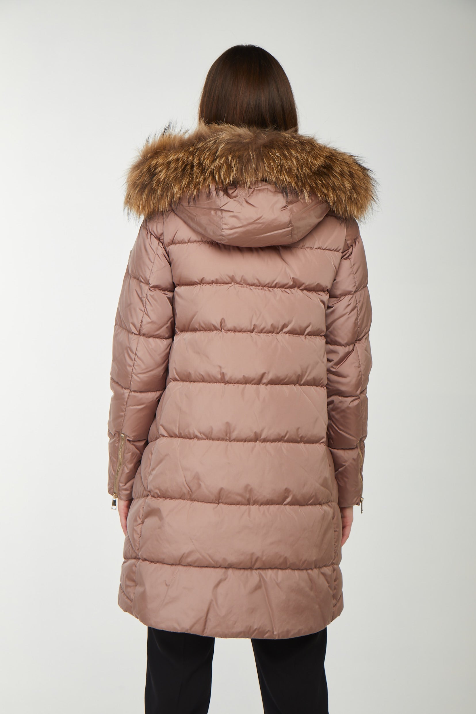 LIU JO Piumino Lungo Rosa con Cappuccio in Faux Fur Loverlock