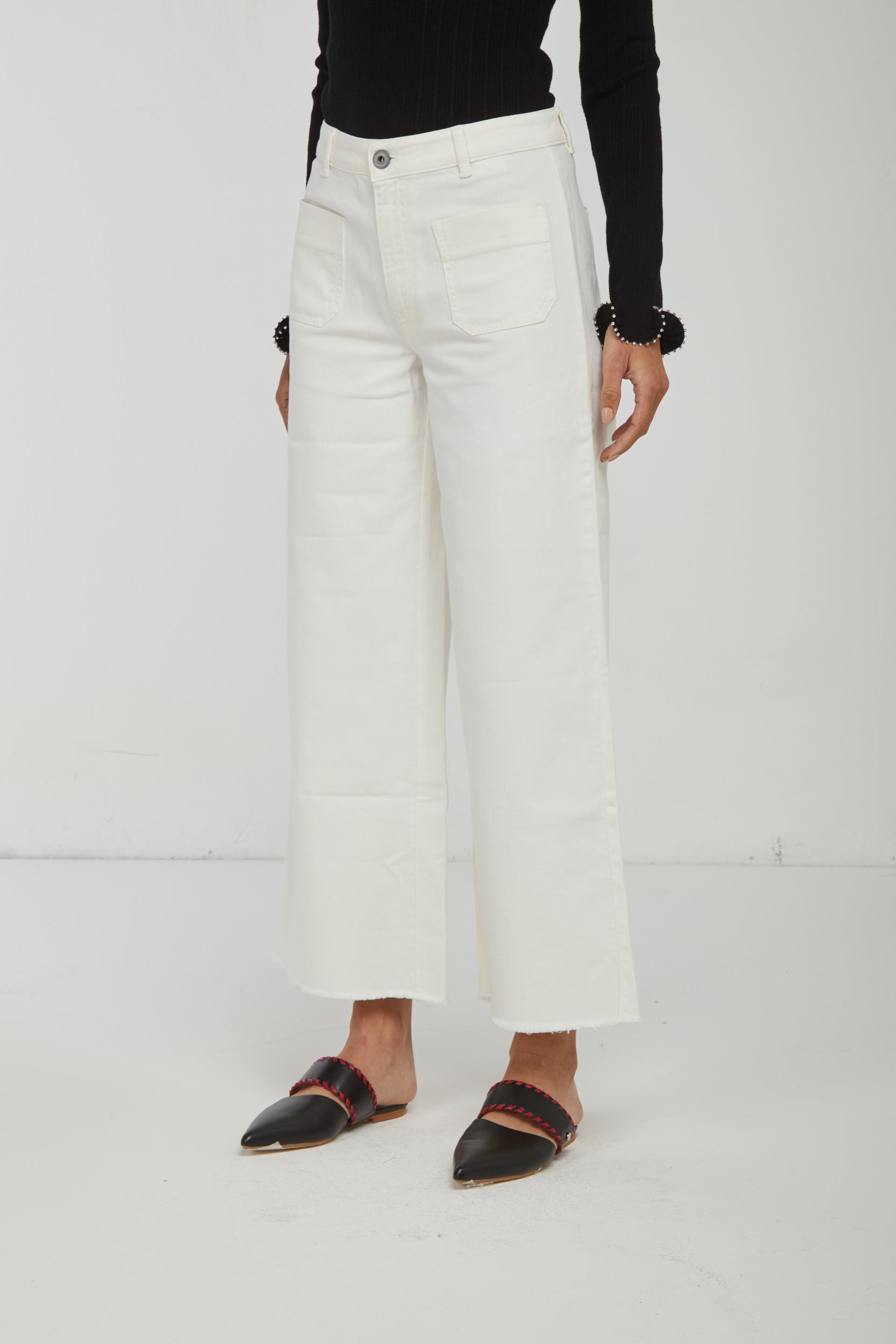 OTTOD'AME Pantalone Bianco Gamba Ampia