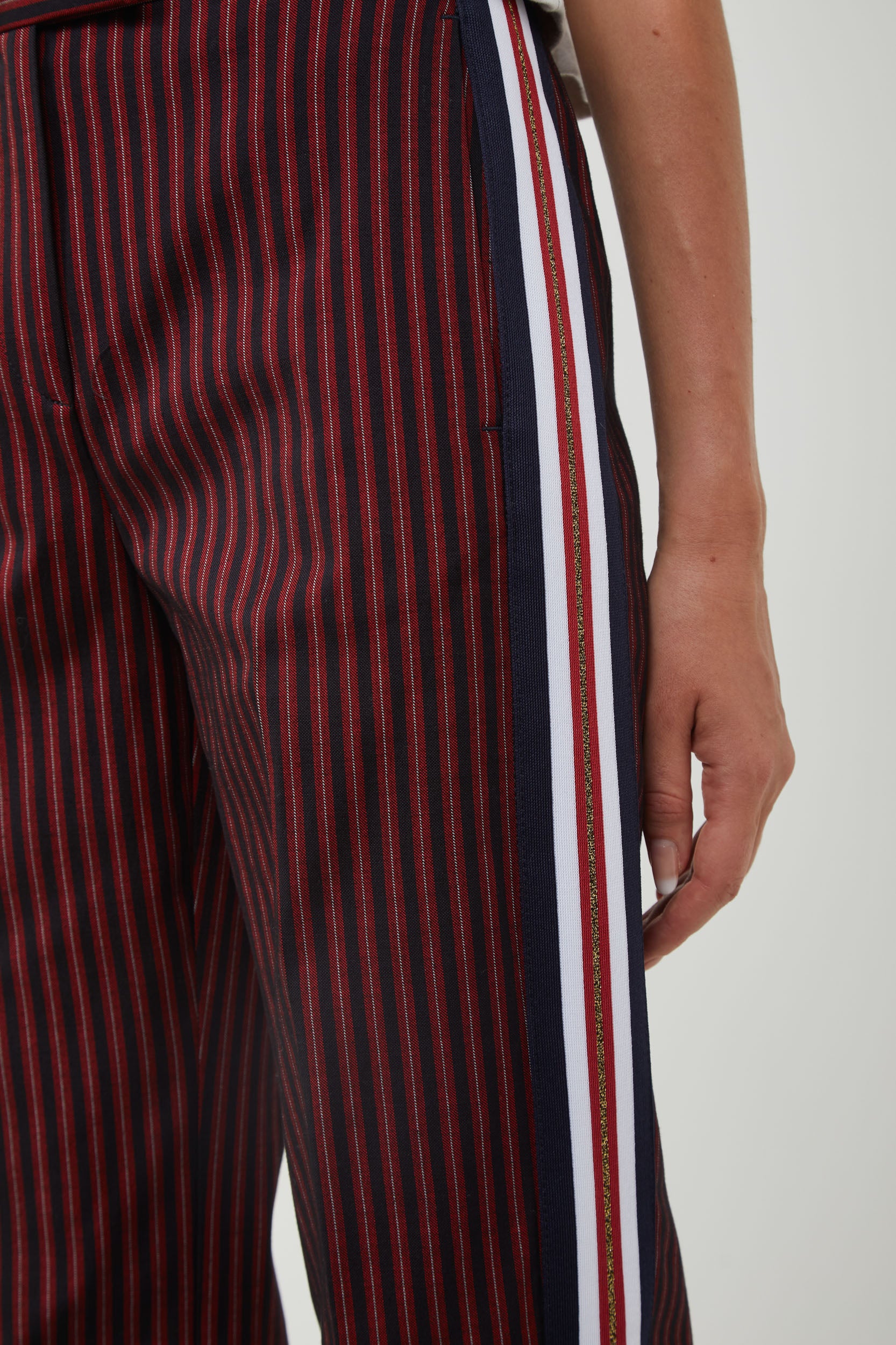 Red and black pinstripe on sale pants